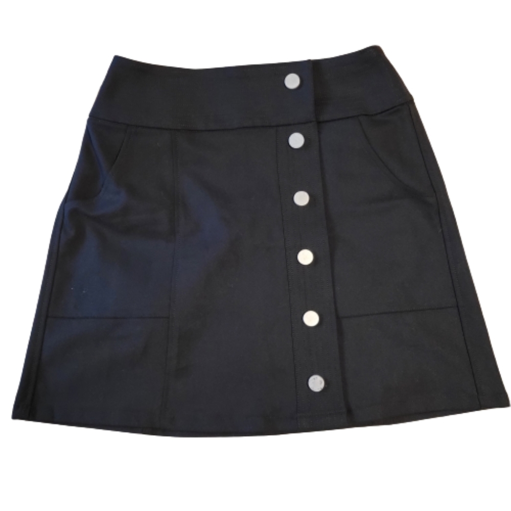 Black Button-Front A-Line Skirt
